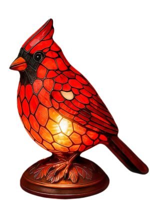 Realistic Red Cardinal Bird Table Lamp with Warm Glow - Hand-Painted-Style Resin Black & Red Cardinal on Sturdy Base, -Powered Plug-in Desk Lamp with Switch Control, No Assembly Required, Elegant for home Decor & Christmas Decoration