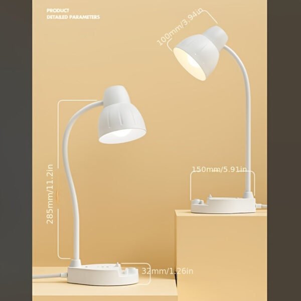0b01af2e5b644a2ab46042fd03e1588c-goods LED Desk Lamp Power Board | Independent Switch, Adjustable Rotating Night Light, Suitable for Bedrooms, Offices, Dormitories, Living Rooms - 3 Brightness Settings: White/Semi-Transparent/Yellow, Gooseneck Design, Polished End