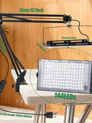 96/144 LEDs Desk Light 6000K Ultra Brighter, with Desktop Stand, Arm Length 70cm, Freely Adjustable Height And Angle Of The Lamp Body, USB Plug In Wrok Light With150cm/59inch Power Cord And On/Off Switch, for Garage Workshop Warehouse Factory