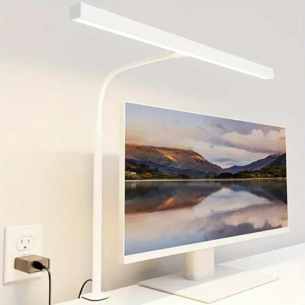 LED Desk Lamp for Office Home, Eye-Caring Desk Light with Adjustable Gooseneck, 11W Touch Control Dimmable Brightness, Architect Clamp Lamp with USB Adapter Desk Lamp for Reading Study Work for Mom, Computer Desk Lamp, Desk Light for Office - White