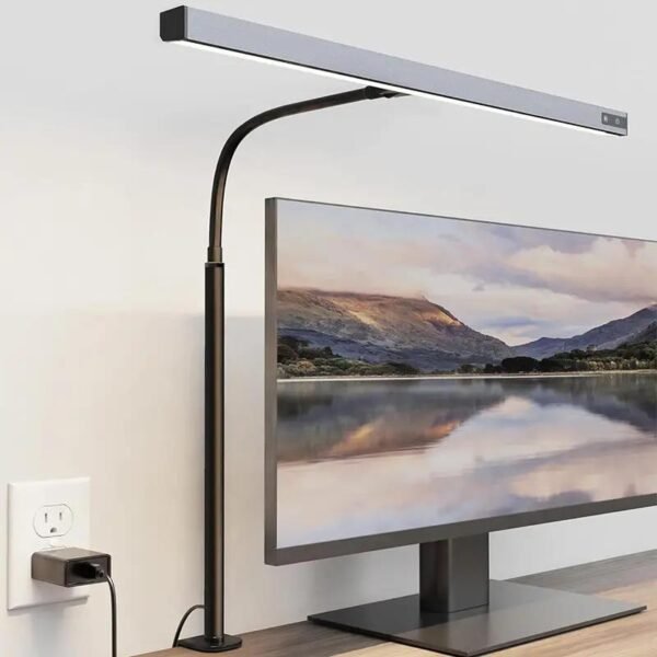 LED Desk Lamp for Office Home, Eye-Caring Desk Light with Adjustable Gooseneck, 11W Touch Control Dimmable Brightness, Architect Clamp Lamp with USB Adapter Desk Lamp for Reading Study Work for Mom, Computer Desk Lamp, Desk Light for Office - Gray