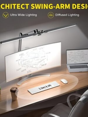 A 2-In-1 Ultra-Wide Dual-Head LED Desk Lamp, The Brightest Workbench Lamp, Featuring Clamps And a Flexible Swing Arm, with 3 Color Modes And Stepless 10-Level Dimming, Suitable for Home, Office, Workbench, Reading, And Computer Screen Lighting