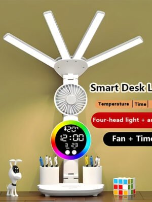 Intelligent Touch LED Desk Light Featuring USB - Two Heads, Adjustable Brightness And Color Changing Reading Light, Integrated Fan And Night Light, Eye Care Design, Ideal for Home Office And Student Study - No Batteries Needed