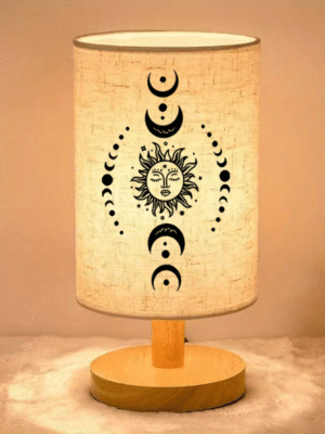 A Modern -Powered Linen Table Lamp Featuring a Sun And Design, Perfect As a Decorative Piece for Desks And Bedside Tables, Suitable for Enhancing The Ambiance in Living Rooms And Bedrooms, Making It an Ideal Gift for Family And Friends