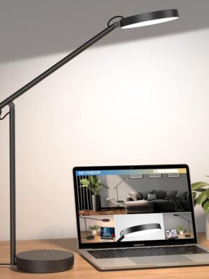 Desk Lamps for Home Office with Stable Base, Adjustable Swing Arm Table Lamp, Eye Caring Lamp for Reading, Work, Bedroom, Bedside, Memory Light Dimmable with 3-Color Modes & 9-Brightness