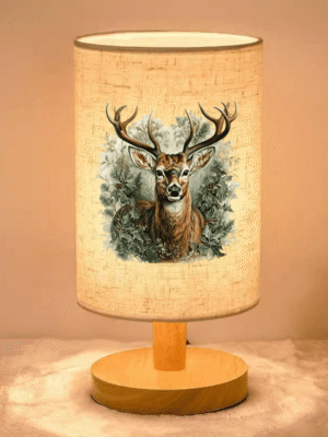 Forest Deer Print Atmosphere Bedside Lamp, LED Light for Bedroom and Dormitory, Indoor LED Lamp with Cloth Shade, Powered by USB - No Battery Required - Suitable for Home and Office Use, Perfect Gift