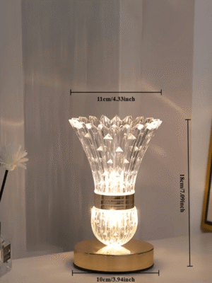 Crystal Table Lamp - Vase Table Lamp with Adjustable Brightness, USB Powered Rechargeable, Touch Control, Ultra Long Battery Life - Perfect for Bedside Table, Desk, Living Room, Bedroom, and Home Offi