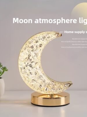 One Rechargeable Crystal Table Lamp Featuring a Moon And Star Design, This Dimmable Touch Lamp for The Bedroom Offers Three Color Options (Short Press to Switch Colors - Moon