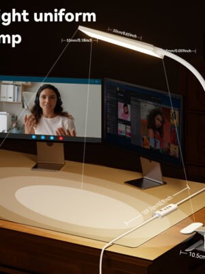 KEXIN LED Table Lamp with Eye Care LED Light And Metal Clip, 11 Level Brightness, 3 Color Modes, USB Port Powered 5W Flexible Gooseneck Reading Light for Home And Office (5W, Black, White) - LAM10B-White-US