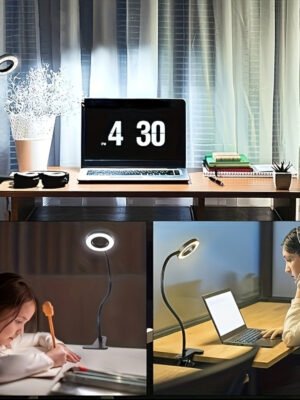 Modern USB- 360° Gooseneck Desk Lamp with Dimmable Light, / - Clip- Lighting Suitable for Reading, Plant Growth Lighting, Space-Saving Table Lamp for Office, Bedside, Portable Light - Black