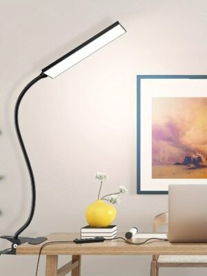 KEXIN LED Table Lamp with Eye Care LED Light And Metal Clip, 11 Level Brightness, 3 Color Modes, USB Port Powered 5W Flexible Gooseneck Reading Light for Home And Office (5W, Black, White) - LAM10B-Black-US