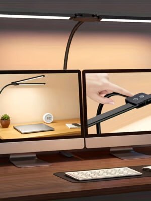 Desk Lamp with Black LED (Office Lighting): Features Adjustable Eye Protection And Settings. Offers Three Color Options And Ten Brightness Levels, with a Flexible Gooseneck That Can Also Be Adjusted, Making It Ideal for Home Offices, Work, And Study