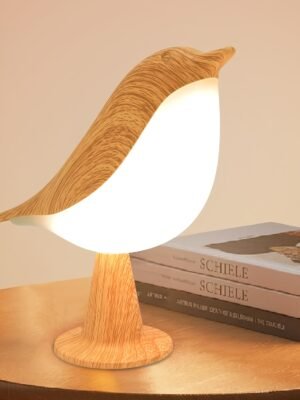 1pc Small and Cute Bird-Shaped Night Light, Touch Sensor Bird Table Lamp, Wireless Bedside Lamp, Reading Desk Lamp, Three-Level Dimming USB Stepless Dimmable Bedside Night Light with Keychain, Hangable, Suitable for Bedroom, Home, Office Decoration - Maple